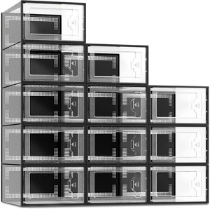 12/24 Pack XL Clear Drop Side Shoe Boxes Stackable Sneaker Storage Display Case - Picture 1 of 29