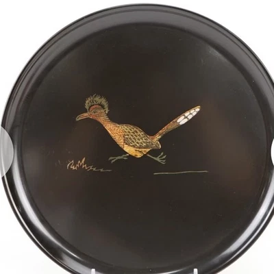 Placa redonda Couroc Of Monterey Roadrunner con incrustaciones de madera y latón MCM 10 PULGADAS Foto 1 de 4