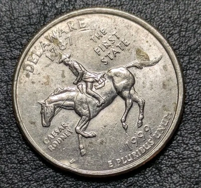 1999-D 25c Delaware State Quarter Misaligned Die Error Struck Through Grease - Image 1 of 4