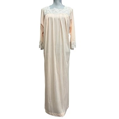 Camisón Colony Club L Encaje Floral Bata Pastel Melocotón Abuela Nylon 60’s 70’s Foto 1 de 4