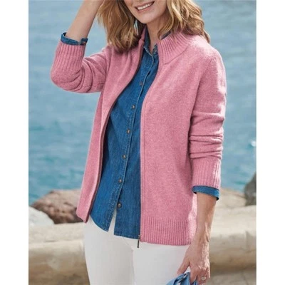 Cárdigan para mujer WOOLOVERS de lana de cordero con cremallera rosa limonada talla L Foto 1 de 4