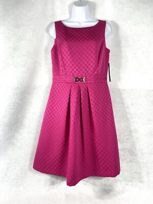 Tahari Asl Dress Women’s 8 Fuchsia A-Line Pleated Quilted Sleeveless New - Image 1 of 4