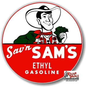 (ETHYL SAM-3) 12" SAV'N SAMS ETHYL decalcomania lubrificante pompa benzina olio uomo grotta - Foto 1 di 1