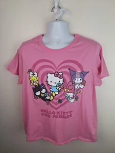 Hello Kitty Women Top Pink Shirt Logo And Friends Graphic Short Sleeve Tee XL - Picture 1 of 4