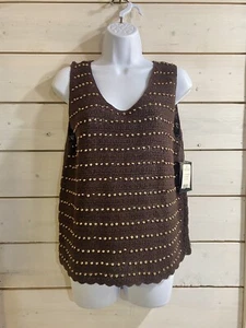Uniform John Paul Richard Brown Knit Tank Wooden Beads Large Boho Lagenlook Nice - Picture 1 of 5