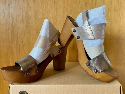 Ledersandalen mit Holzsohle von REPLAY, Gr. 38, Silber/Bronze, neuw., NP 120€ - Bild 1 von 4