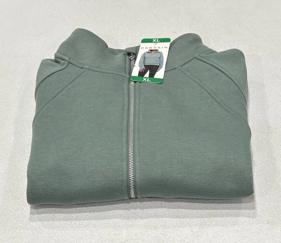 Danskin Mixed Rib Half Zip Jacket Women's Lg Tidewater Teal Sweatshirt