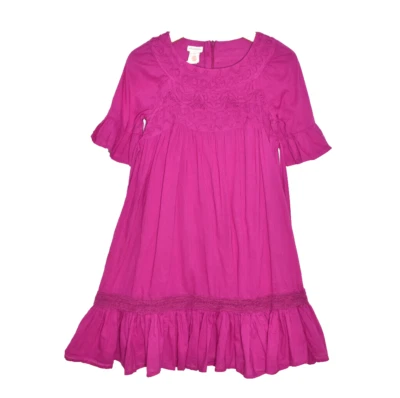 Monsoon Dress Size 8-9y Ruffle A-Line Twirl Fuchsia Short Sleeve Cotton - Image 1 of 4