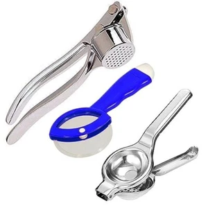 Stainless Steel Garlic Crusher2In1 Lemon Squeezer with Bottle Open &Pizza Cutter - Picture 1 of 11