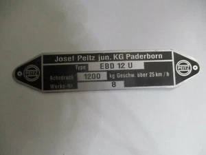 Josef Peitz Typenschild Schild Zuggabel Deichsel Schere Achse Espe EBD 12 U s93 - Picture 1 of 1
