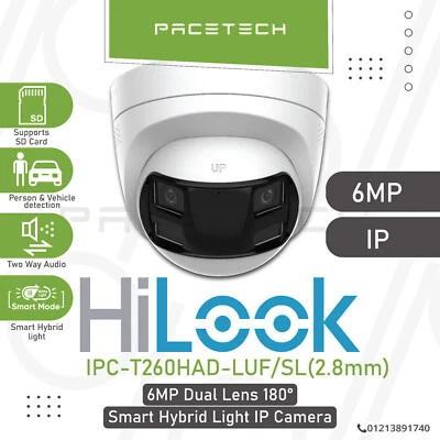 HiLook 6MP Dual Lens 180° Wide Angle Smart Hybrid Light Turret Network Camera - Image 1 of 4
