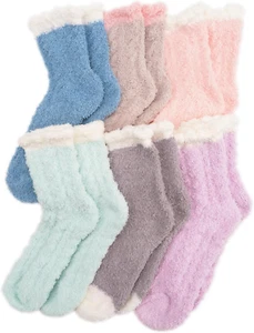 6 Pairs Fuzzy Cozy Socks for Women, Soft Fluffy Slipper Warm Sleep Socks - Picture 1 of 12