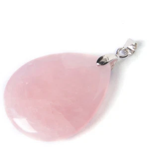 Teardrop Style 100% Genuine Huge Rose Quartz Gemstone Silver Necklace Pendants - Picture 1 of 5