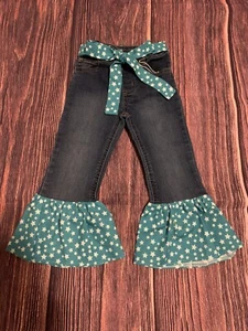 Blue Stars Denim Custom Ruffle Trim Bell Cropped Jeans Size 4 - Picture 1 of 1