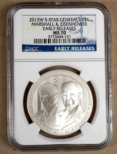 2013-W 5 STAR GENERALS MARSHALL & EISENHOWER SILVER DOLLAR NGC MS70 644121 - Picture 1 of 2