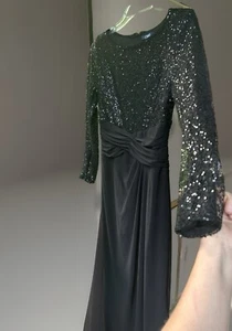 Chaps Ralph Lauren Sequin Long Sleeve Black Formal Gown Leg Slit Dress Sz6 Y2K - Picture 1 of 21