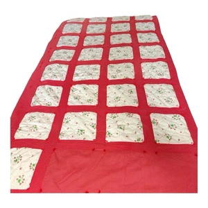 Vintage Strawberry Patchwork Quilt 58x88 Red Polka Dot Tied, Partially Finished - Picture 1 of 19