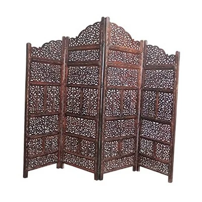 Room Divider Wood Screen - Mahanadi Antique 4 Panel Mahanadi - Antique Brown - Image 1 of 4