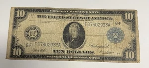 1914 $10 Large Federal Reserve Note ATLANTA (6-F) Fr# 927, U.S. FRN - Picture 1 of 2