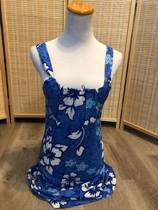 Royal Creations Sleeveless Luau Dress Blue and White Small S 100% Rayon h35 - Picture 1 of 11