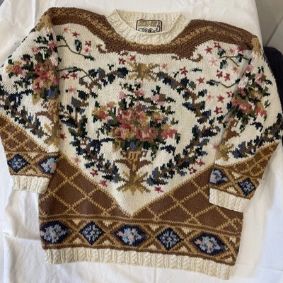 Vintage Chunky Sweater Large Cottagecore Floral Indie Tunic 90s Boho Warm Cozy - Image 1 of 4