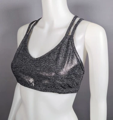 Beyond Yoga Dusted Double Back Yoga Sports Bra Silver Metallic Strappy Sz Large - Image 1 of 4
