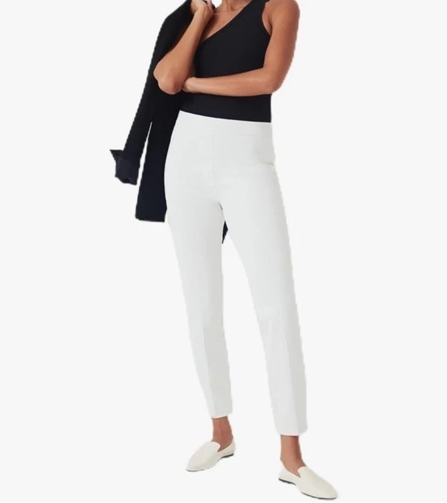 Spanx Womens Pants M Medium Petite Slim Straight Pull On Classic White 20372Q