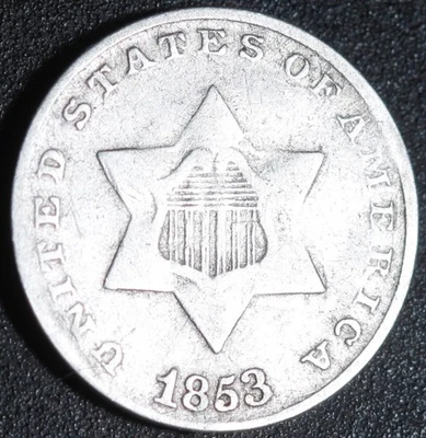 1853 THREE 3 CENT SILVER TRIME - Image 1 of 2