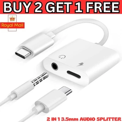 2 in 1 Headphone Adapter Splitter Jack Dongle 3.5mm Aux Charger for IOS Android - Image 1 of 4