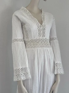 Vintage HANDMADE MEXICAN COTTON PINTUCK MAXI DRESS COOL BREEZY BOHO FESTIVAL M - Picture 1 of 18