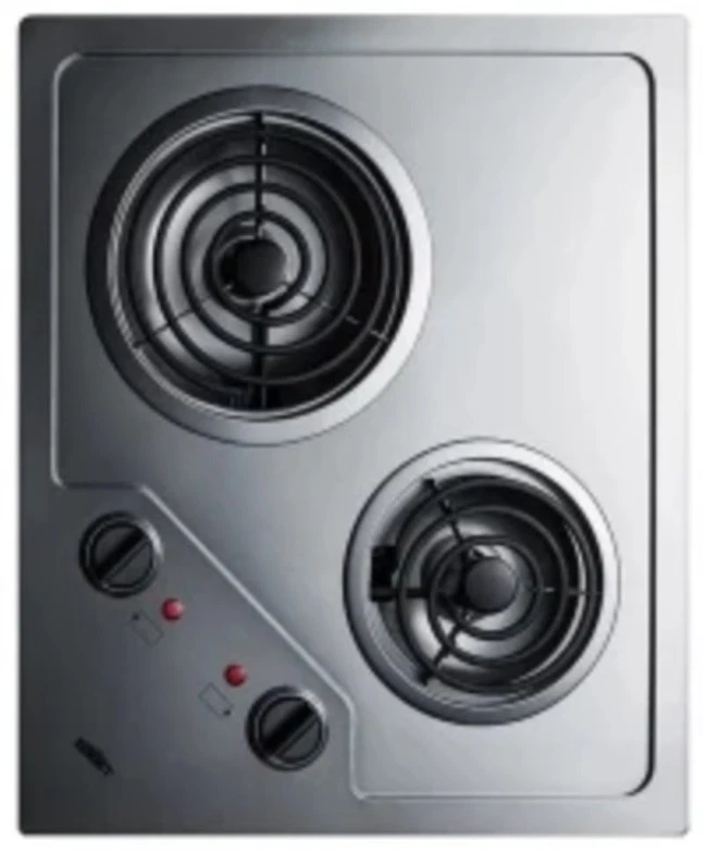 Summit CR2B224S Electric Cooktop 2 Burner Coil Stainless Steel 220 Volt Built in