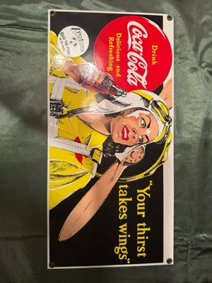 COCA COLA "Coke" Your Thirst Takes Wings Tin Metal Sign Ande Rooney 16.5” X 9.5” - Image 1 of 2