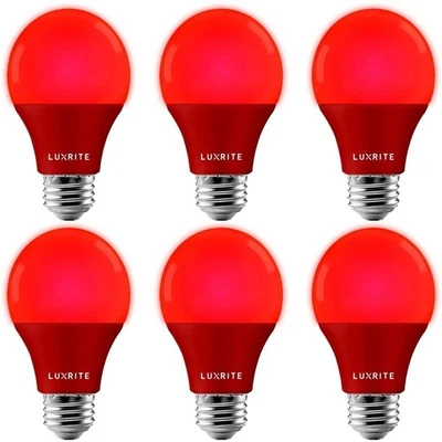 Luxrite A19 LED Red Light Bulb 60W Equivalent UL Listed E26 Base 6 Pack - Image 1 of 4
