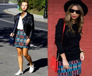 ZARA Falda Jacquard Azul Rojo Blanco Azteca Geométrica Texturizada Gruesa Mini Falda M - Imagen 1 de 8