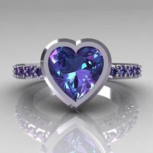 Amethyst CZ Heart Ring - Size 7 - Picture 1 of 3