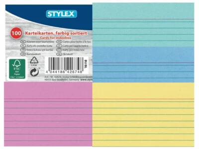 100 Karteikarten liniert DIN A8 farbig 140g/m² beide Seiten liniert kartei  - Bild 1 von 4