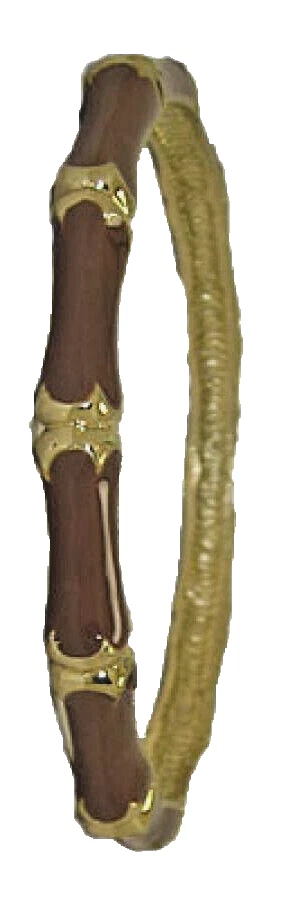 Bracciale Bangle In Oro Giallo 18kt Con Smalto Epoxy Marrone Moda Gioielli Nuovo - Immagine 1 di 3