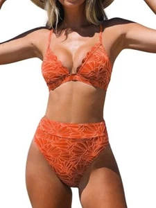 CUPSHE Bikini Set Bathing Suit High Waisted Scalloped V Neck Two Piece SIZE LARG - Picture 1 of 4