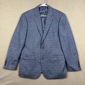 Joseph & Feiss Gold Blazer Men 40R Blue Windowpane Plaid Wool Sport Coat Jacket - Picture 1 of 16
