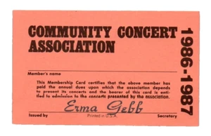 1986 Carroll County Community Concert Association Mitgliedskarte Westminster MD - Bild 1 von 2