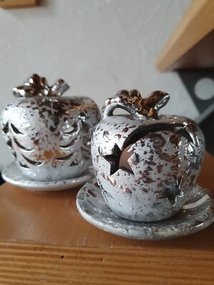 2 Weihnachtliche Dekoapfel für Teelichter, silberfarben - Bild 1 von 4