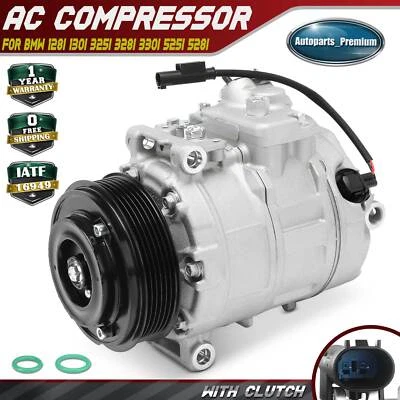 New A/C Compressor with Clutch for BMW 128i 325i 328i 330i 525i 528i M3 M5 Z4 - Image 1 of 4