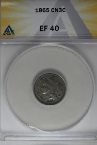 1865 .03 ANACS EF 40 Three Cent Nickel, Liberty Three Cent Piece - Picture 1 of 2