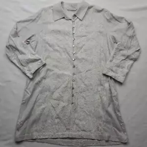 Soft Surroundings Womens Blouse Beige Long Sleeve Collar Rayon Linen Lace L - Picture 1 of 7