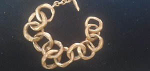 Kate Hines GOLDTONE métal 1" large bracelet mode moderniste bijoux 8" SIGNÉ