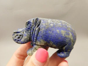 Hippopotamus Figurine Lapis Lazuli 2.7 inch Animal Carving #O4 - Picture 1 of 11