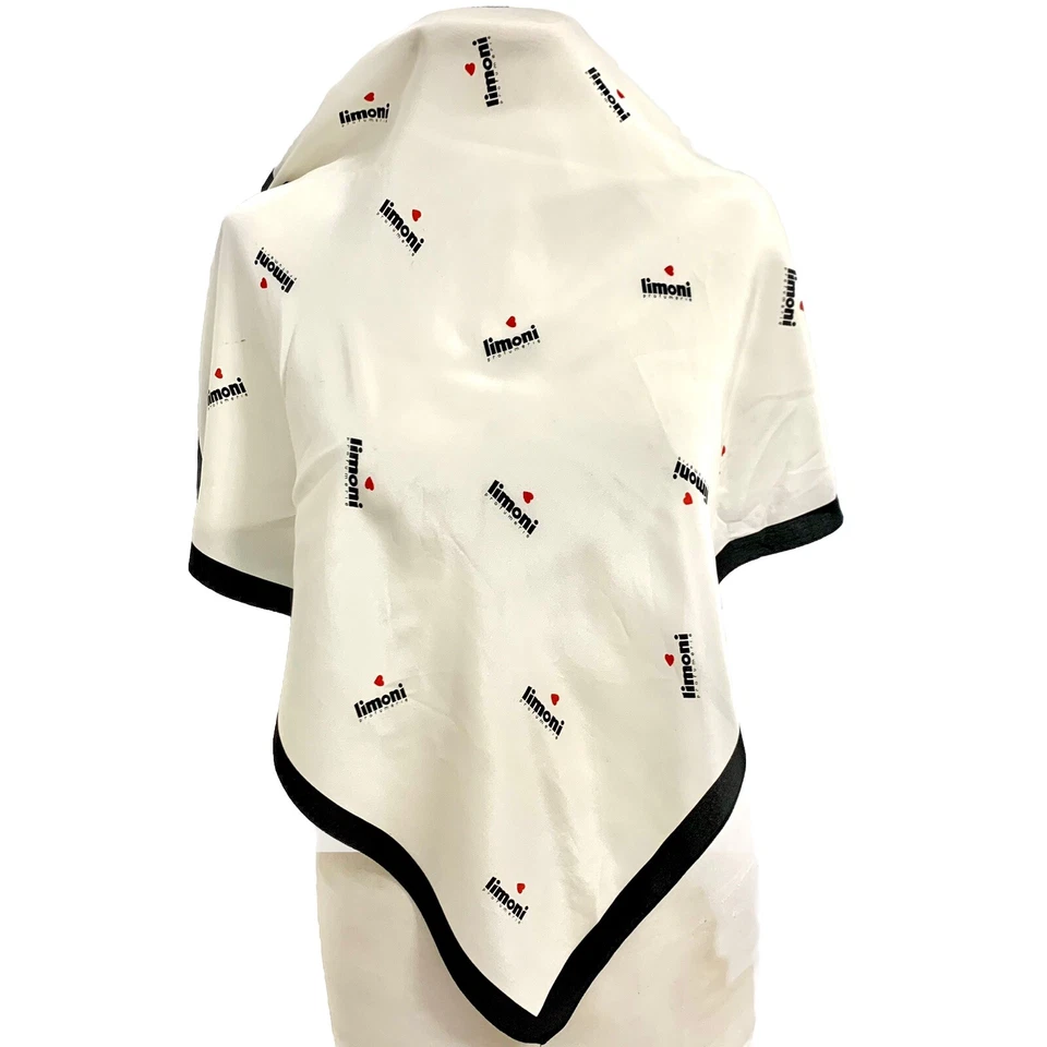 Limoni женщин шелковый шарф 26 «x 25» белый логотип сердце узор квадратный вырез надежном #A72 - Изображение 1 из 2