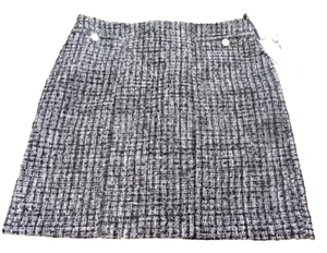 Falda lápiz Calvin Klein negra plateada brillante tweed bolsillos profundos botones 12 34" - Imagen 1 de 9