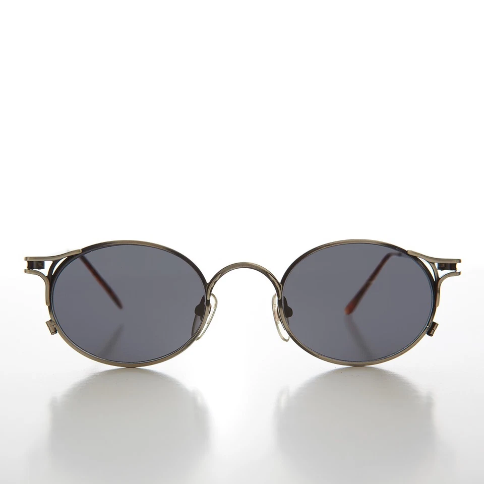 Gunmetal Metal Oval 90s Vintage Sunglasses - Webb - Image 1 of 3
