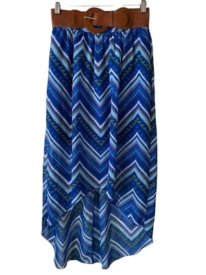 No Boundaries Skirt High-Low Belt Lined Chevron Blue White Purple Juniors S 3-5 - Image 1 of 4